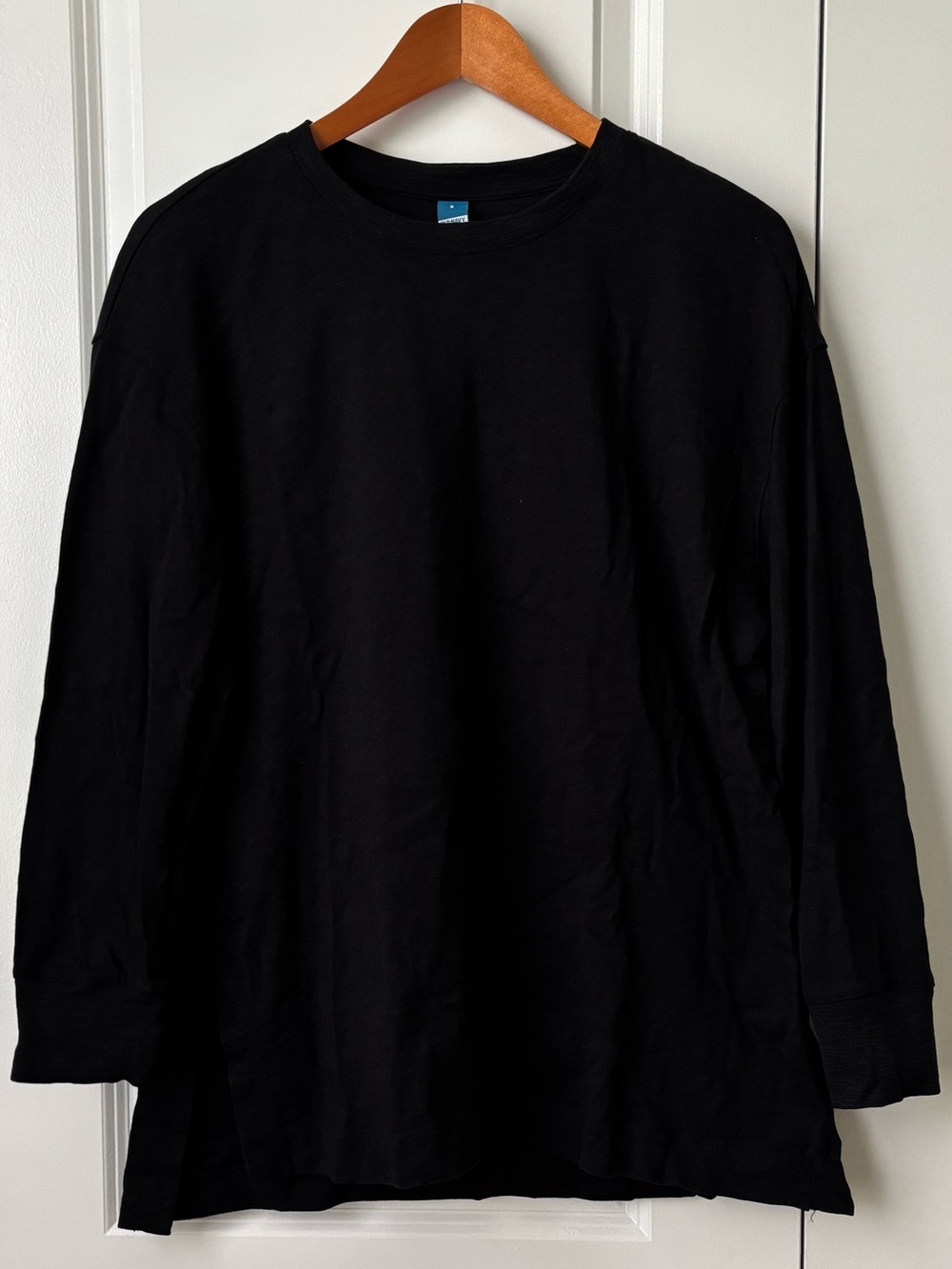 Old Navy Black 3/4 Sleeve Tunic Tee Side Slits 100% Cotton Size Small